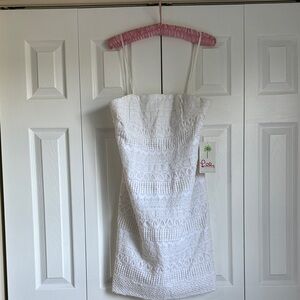 White Strapless Crochet Mini Dress